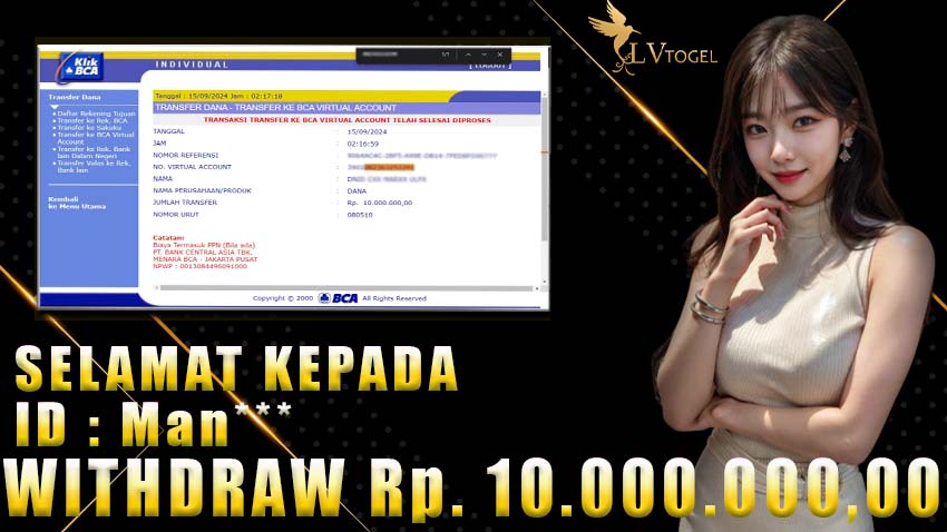 Bukti Withdraw LVTOGEL 15 september 2024